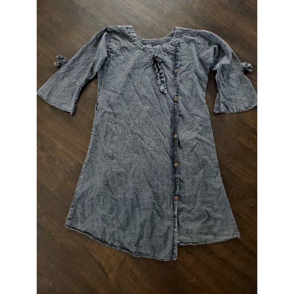 Zara Dresses & Skirts - 🎁SALE Sz Small Zara Trafulac Dark Wash Demin Jean 3/4 Sleeve Shirt Dress Tunic
